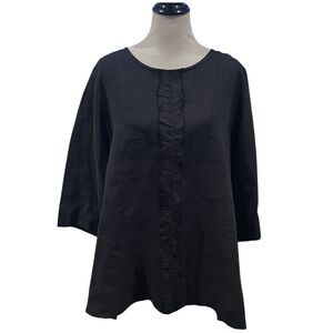 Bryn Walker Black Plus Size Linen Ruffle Blouse 1X